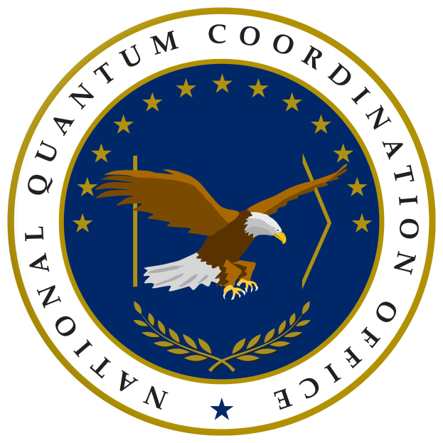 Logo of the National Quantum Coordination Office featuring a blue circle with a white star at the center, outlined by a white border, and the text "Quantum Coordination" in white around the edge against a blue background.