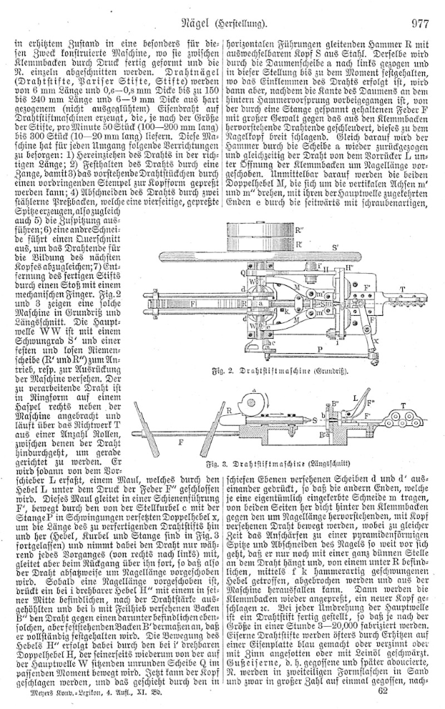 Eine Seite aus einem Buch, die eine Maschinenzeichnung zeigt, betitelt mit "Deutsches Patent 977,977", mit mehreren Bildern der Maschine.