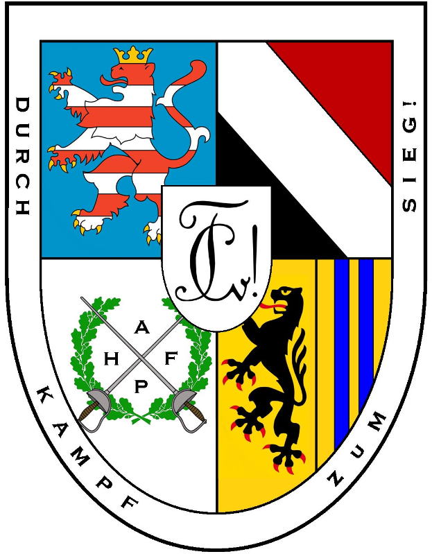 Das Wappen von Stuttgart zeigt zwei Löwen, die einen Schild mit einer Krone flankieren, ein Banner mit 'Stuttgart' in der Mitte, einen Lorbeerkranz um den Schild und ein rot-weißes Karomuster oben.