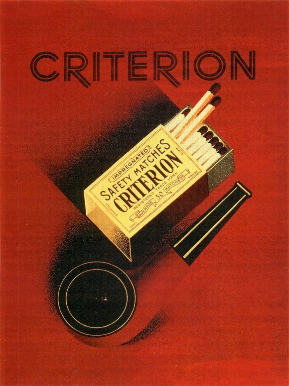 Rotes Buch mit einer Schachtel "Criterion Safety Matches" darauf, mit Text auf dem Cover.