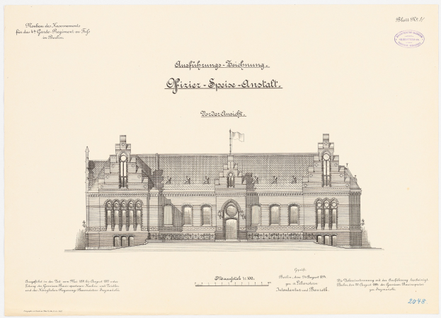 Schwarze und weiße Zeichnung des Reichstagsgebäudes, des Hauptsaals des Deutschen Parlaments in Berlin, mit einer Flagge auf seinem Dach und begleitendem Text.