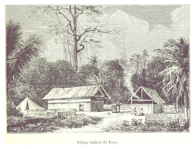 Luftaufnahme eines ländlichen Dorfes in den Philippinen mit Häusern, Vegetation und einem Himmel als Hintergrund, mit Text unten.