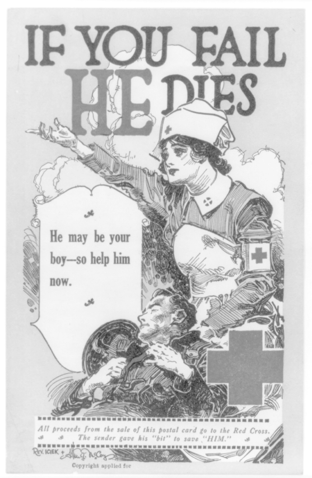 Plakat mit einem Schwarz-Weiß-Foto einer entschlossenen Frau und eines besorgten Mannes, mit der Aufschrift "Wenn du scheiterst, stirbt er, er könnte dein Junge sein - also hilf ihm jetzt."