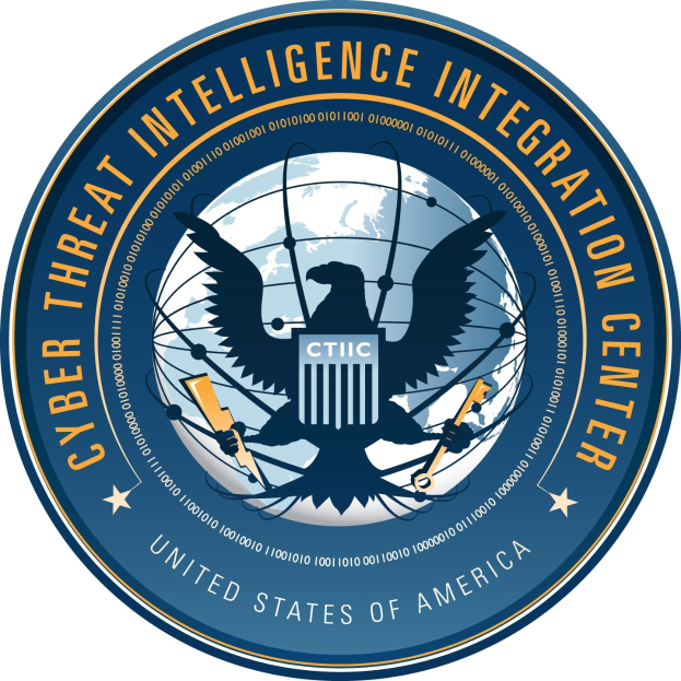 Logo des Cyber Threat Intelligence Integration Center (CTIC): ein blauer Kreis mit einer weißen Personensilhouette, umgeben von einem weißen Ring mit der blauen Aufschrift "CTIC", auf einem weißen Hintergrund.