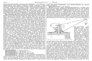 Eine Buchseite mit einer Maschinenzeichnung und dem Text "Deutsches Patent 114,000,000" und einer Illustration der Maschine auf der rechten Seite.