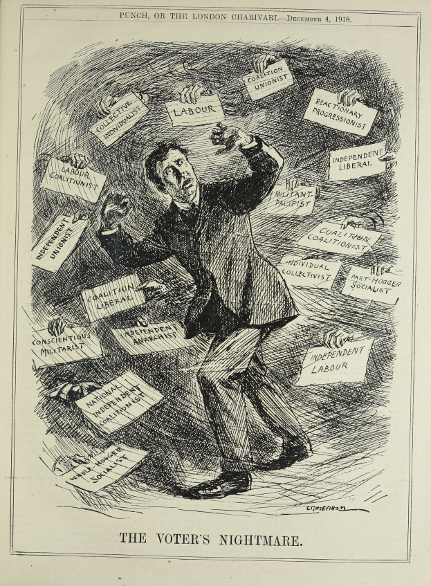 Ein Mann im Anzug und Krawatte hält ein Schild mit der Aufschrift 'Der Albtraum des Wählers' und blickt entschlossen.